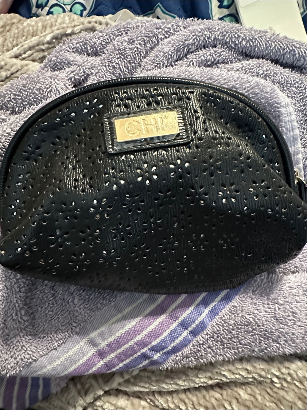 Black Chi Perforated Cosmetic Pouch